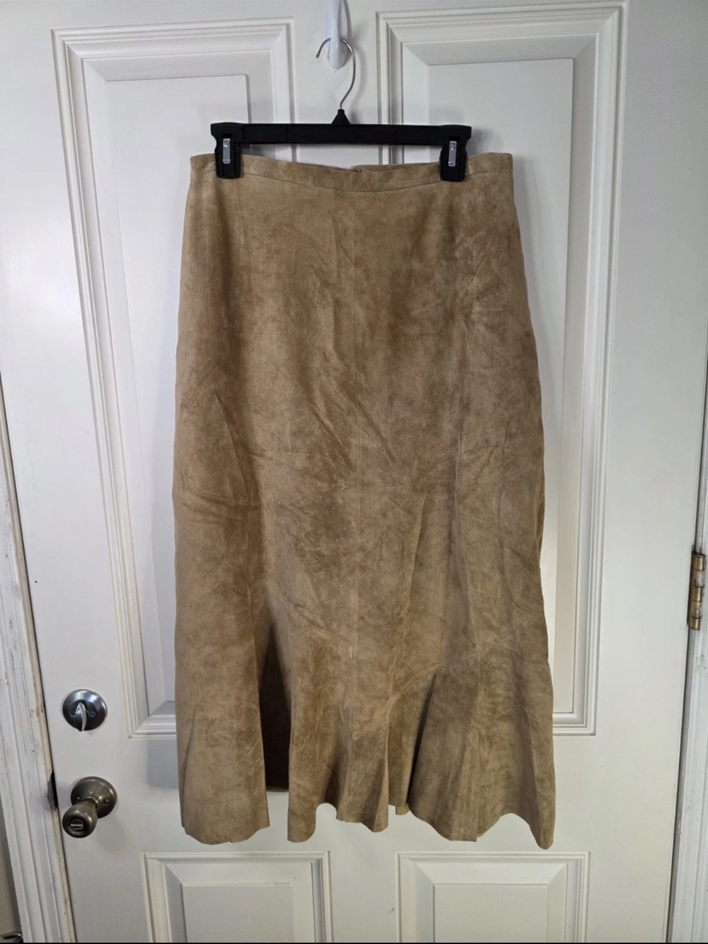 Vintage 90s Chico’s Tan Suede Leather Flare Maxi Skirt Western Boho Sz M/ L